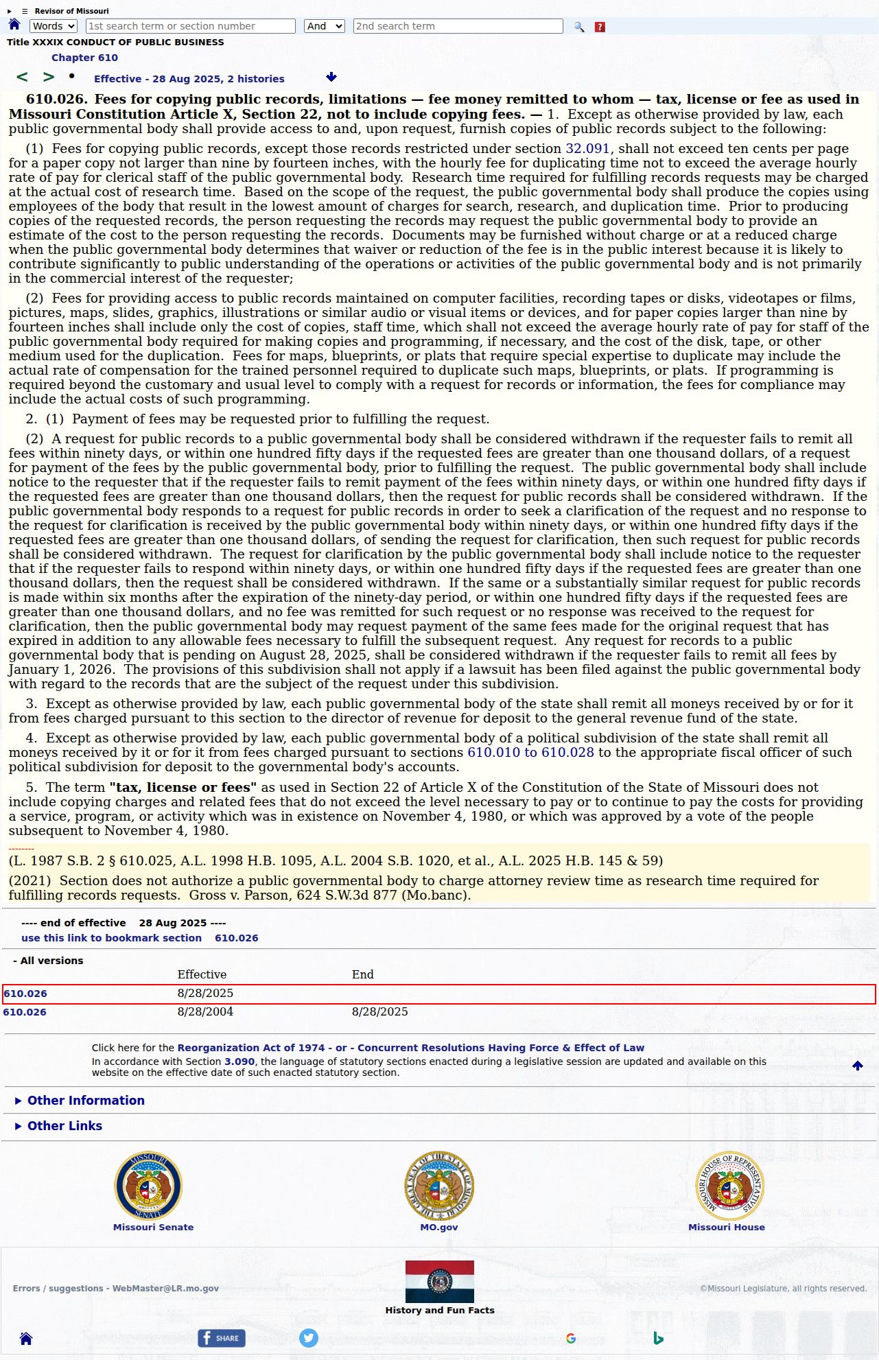 Carter County civil docket research image of Missouri public copy-fee statute 610.026