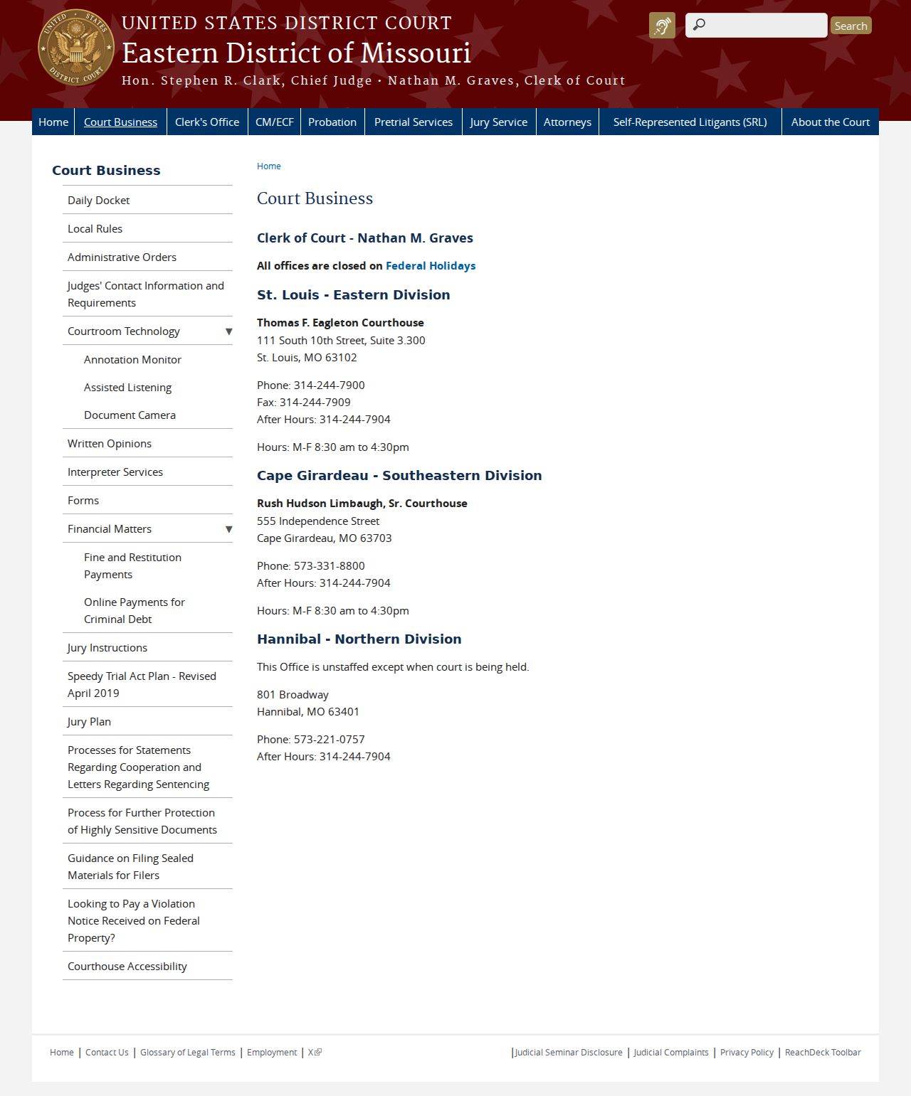 Carter County federal court records reference showing Eastern District Cape Girardeau court business