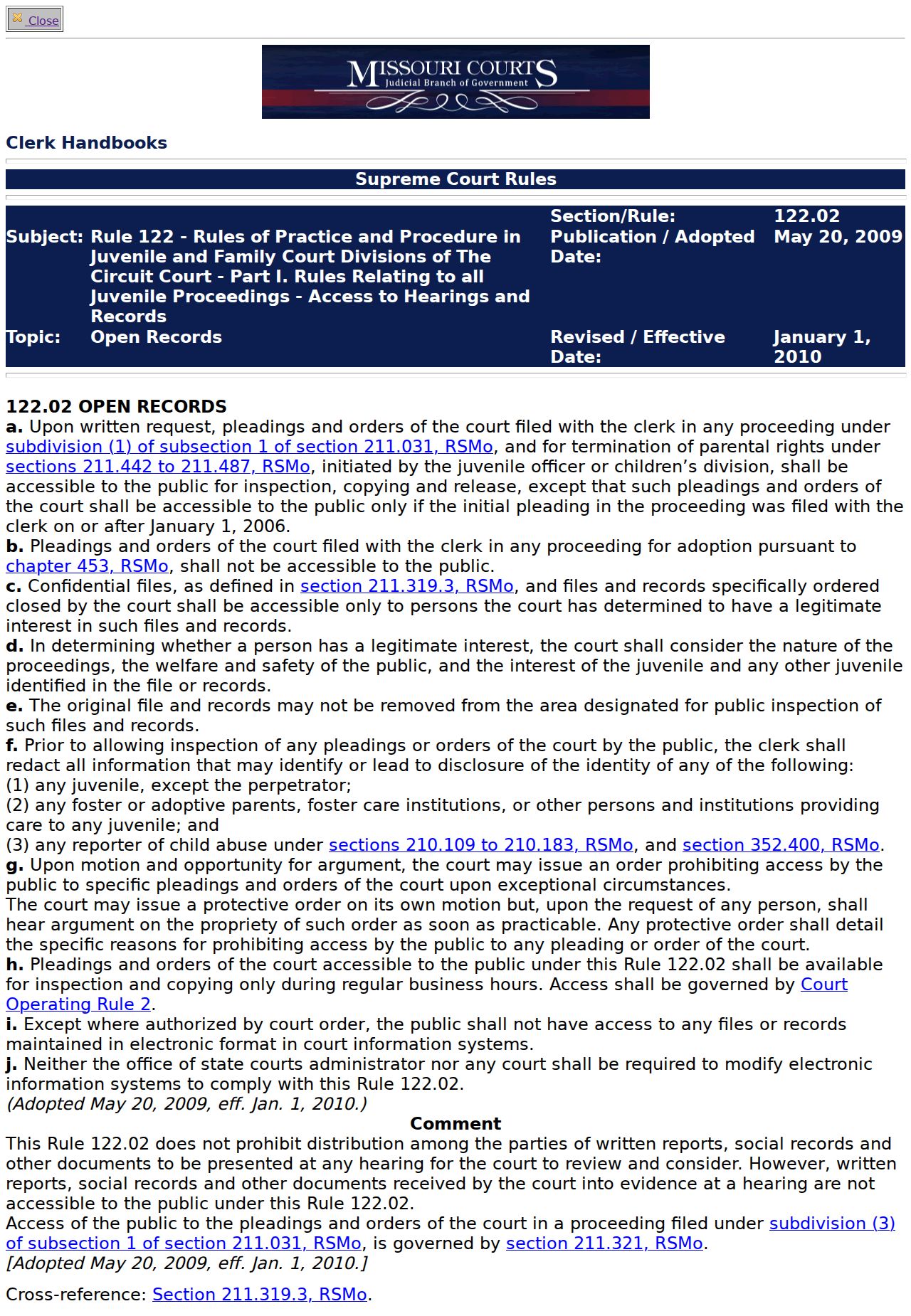 Carter County criminal docket research image showing Missouri Rule 122 electronic record-access material