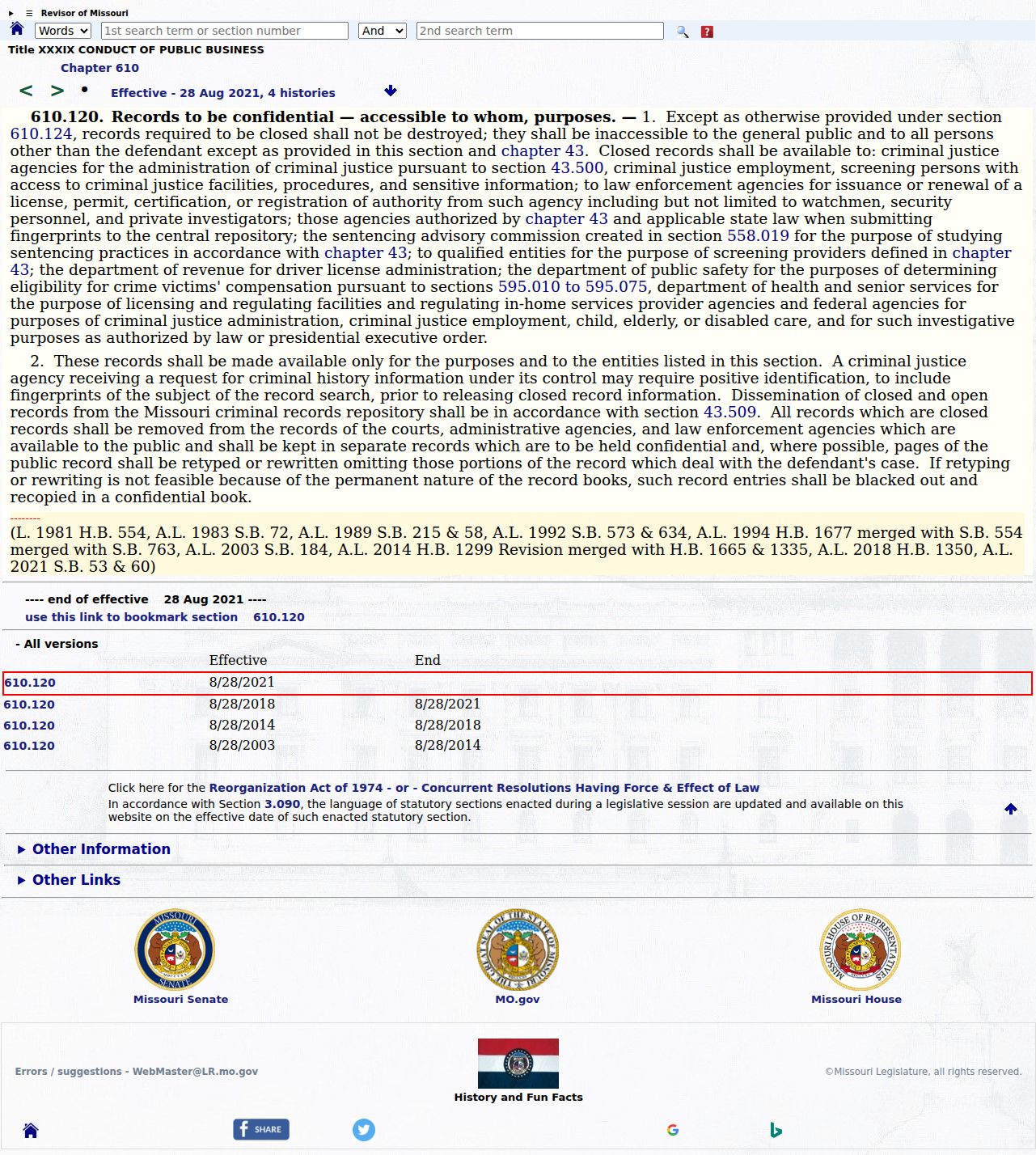 Carter County criminal docket research image of Missouri statute 610.120 on closed criminal records