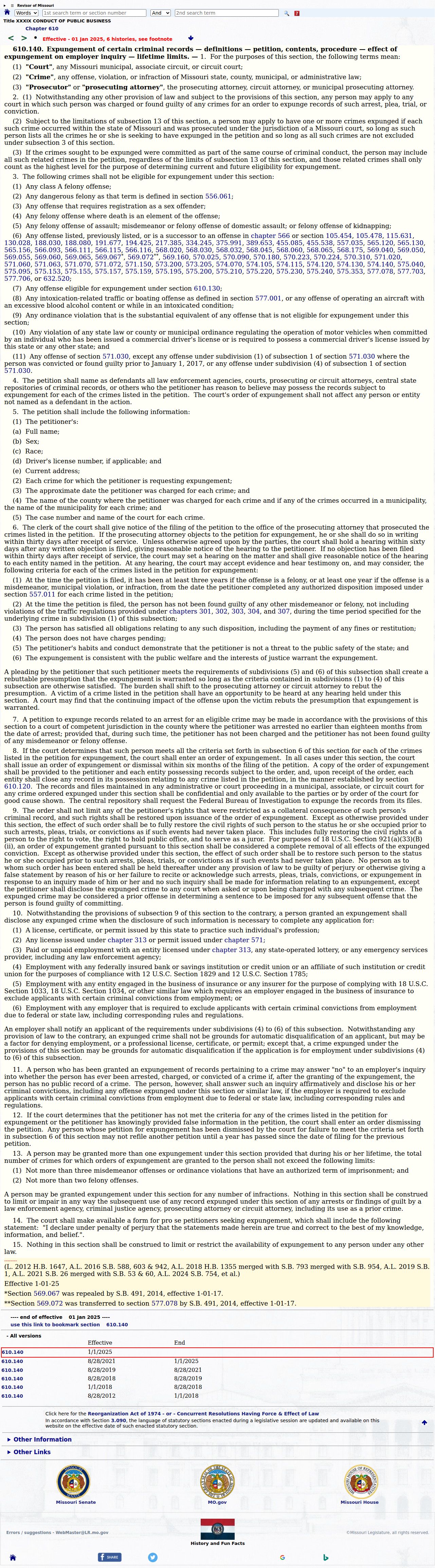 Carter County criminal docket research image of Missouri statute 610.140 expungement provisions
