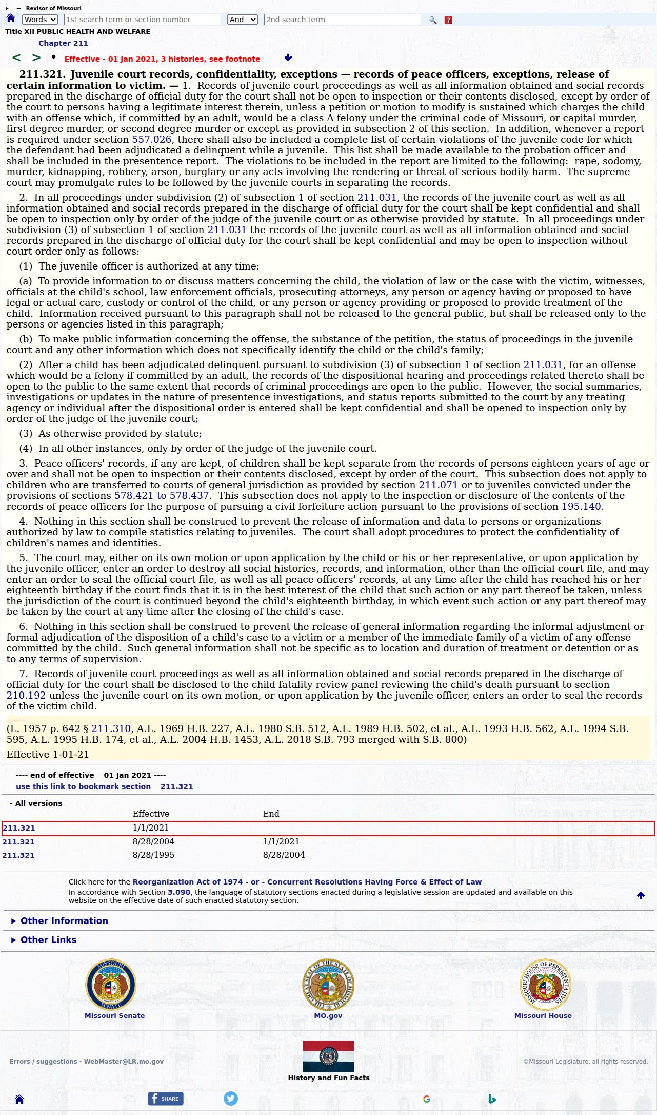 Carter County criminal docket research image of Missouri juvenile record confidentiality statute 211.321