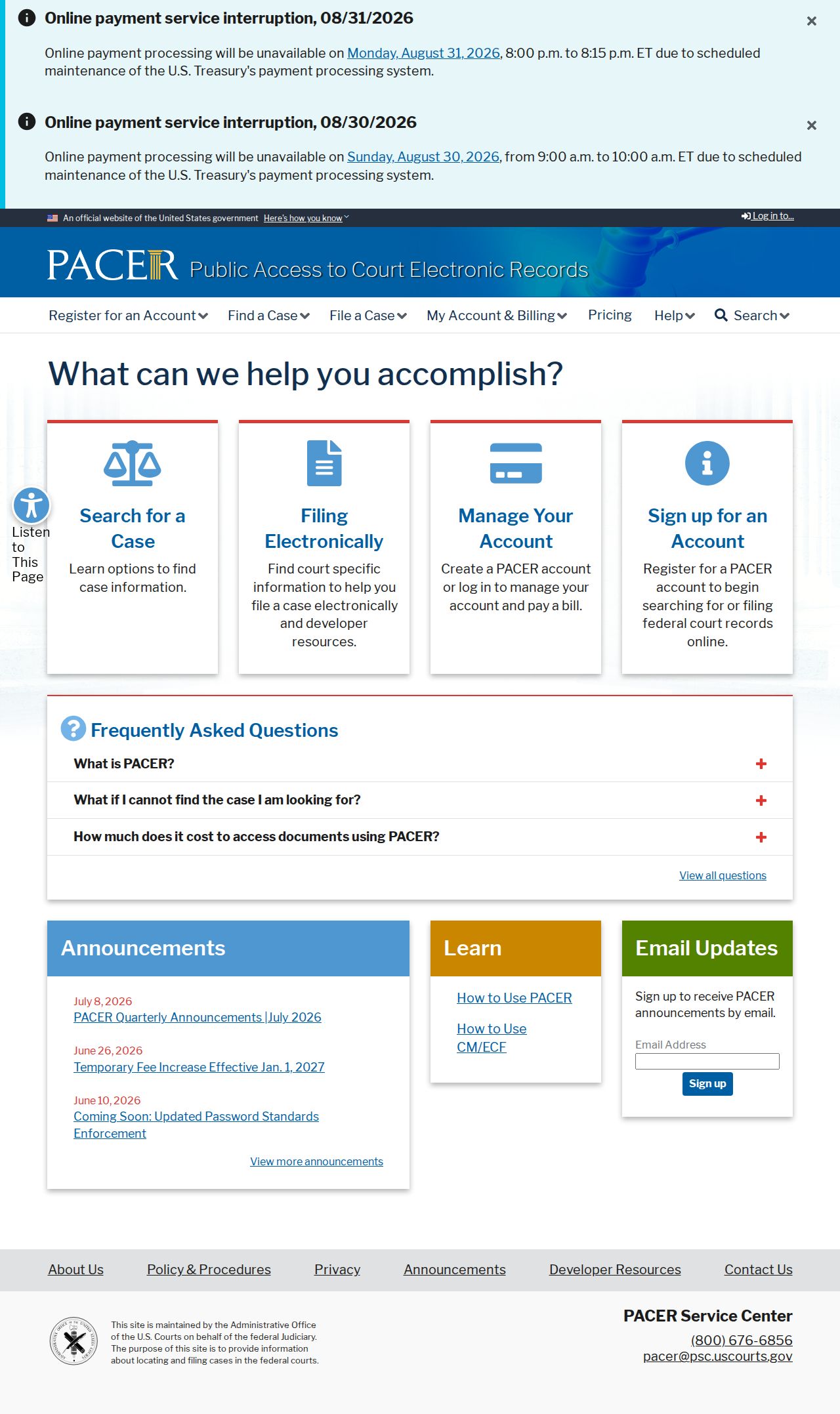 Grandin court docket records PACER federal case search page