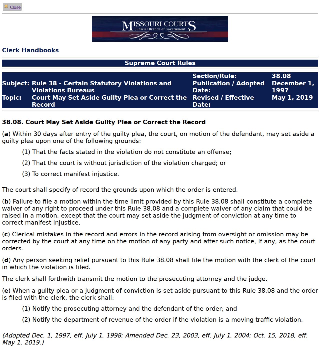 Carter County traffic court records reference showing Missouri Rule 38.08 traffic judgment procedure