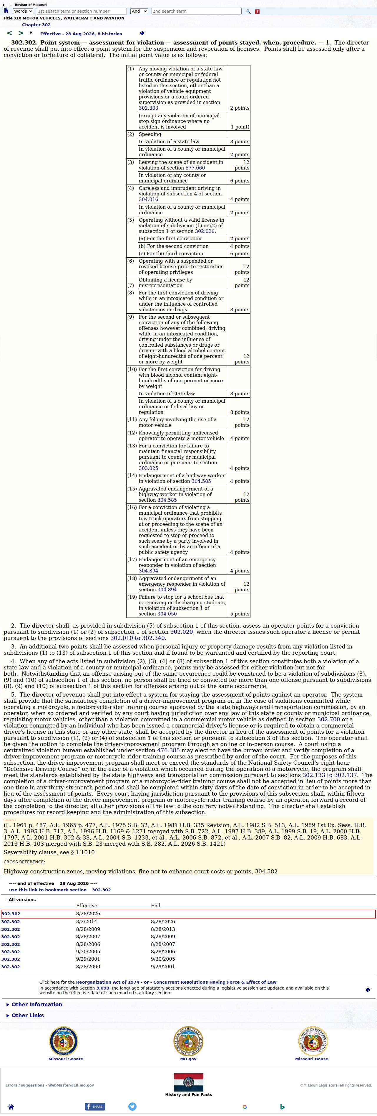 Carter County traffic court records reference showing Missouri point-system statute